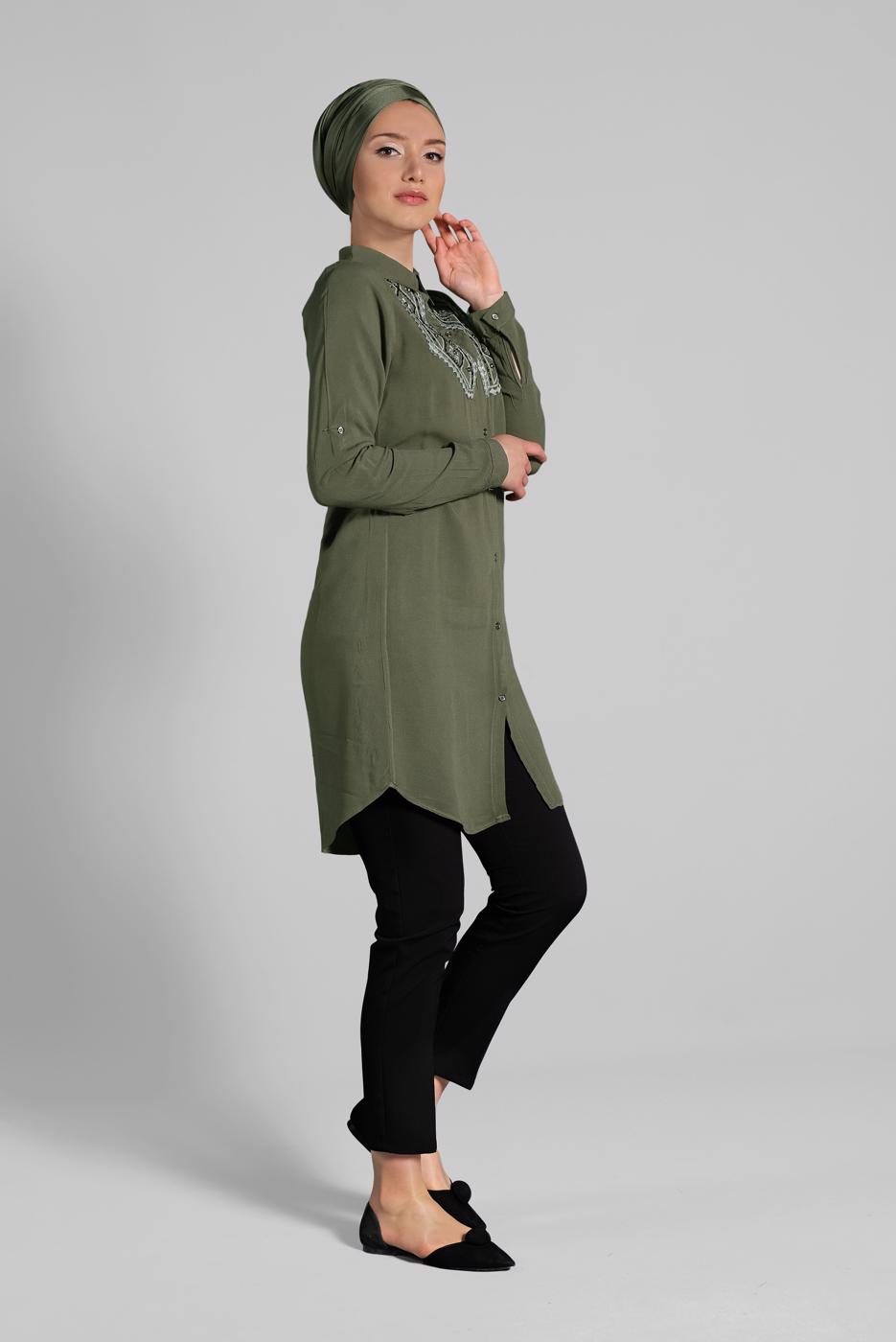 Hijab clothing KHAKI EMBROIDERED COTTON TUNIC 2174 