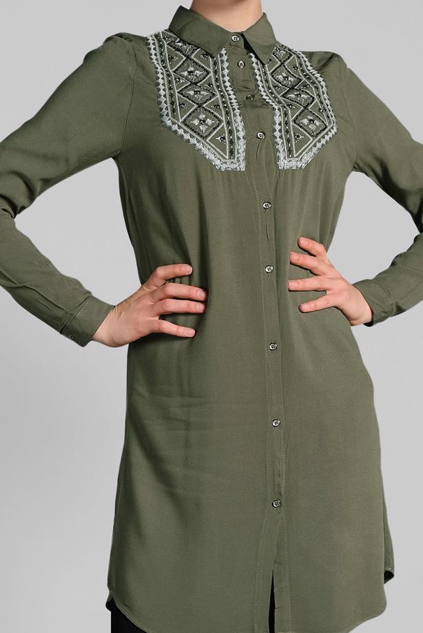 Vêtements hijab  EMBROIDERED COTTON TUNIC 2174  - TRENDTESETTÜR