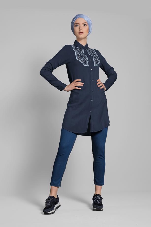 Vêtements hijab  EMBROIDERED COTTON TUNIC 2174  - TRENDTESETTÜR