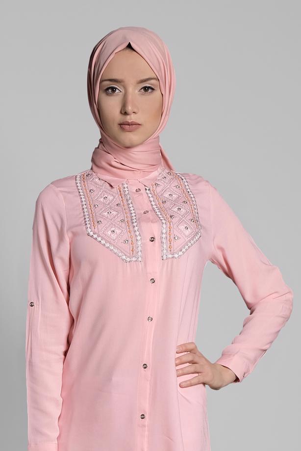 Vêtements hijab  EMBROIDERED COTTON TUNIC 2174  - TRENDTESETTÜR