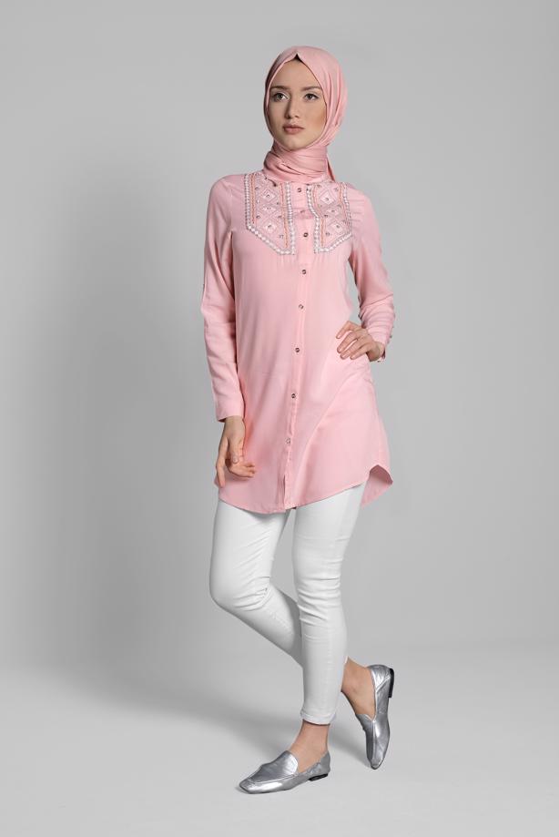 Vêtements hijab  EMBROIDERED COTTON TUNIC 2174  - TRENDTESETTÜR