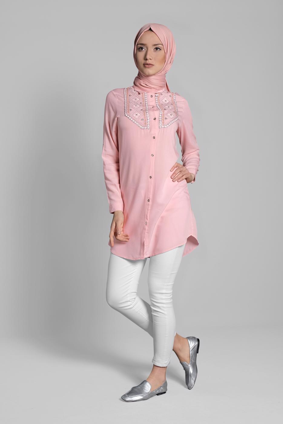 Hijab clothing POWDER EMBROIDERED COTTON TUNIC 2174 