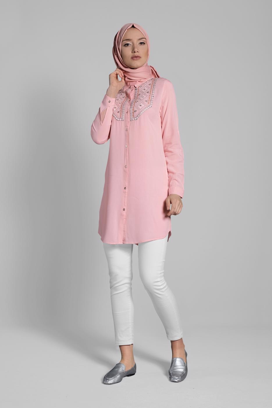 Hijab clothing POWDER EMBROIDERED COTTON TUNIC 2174 