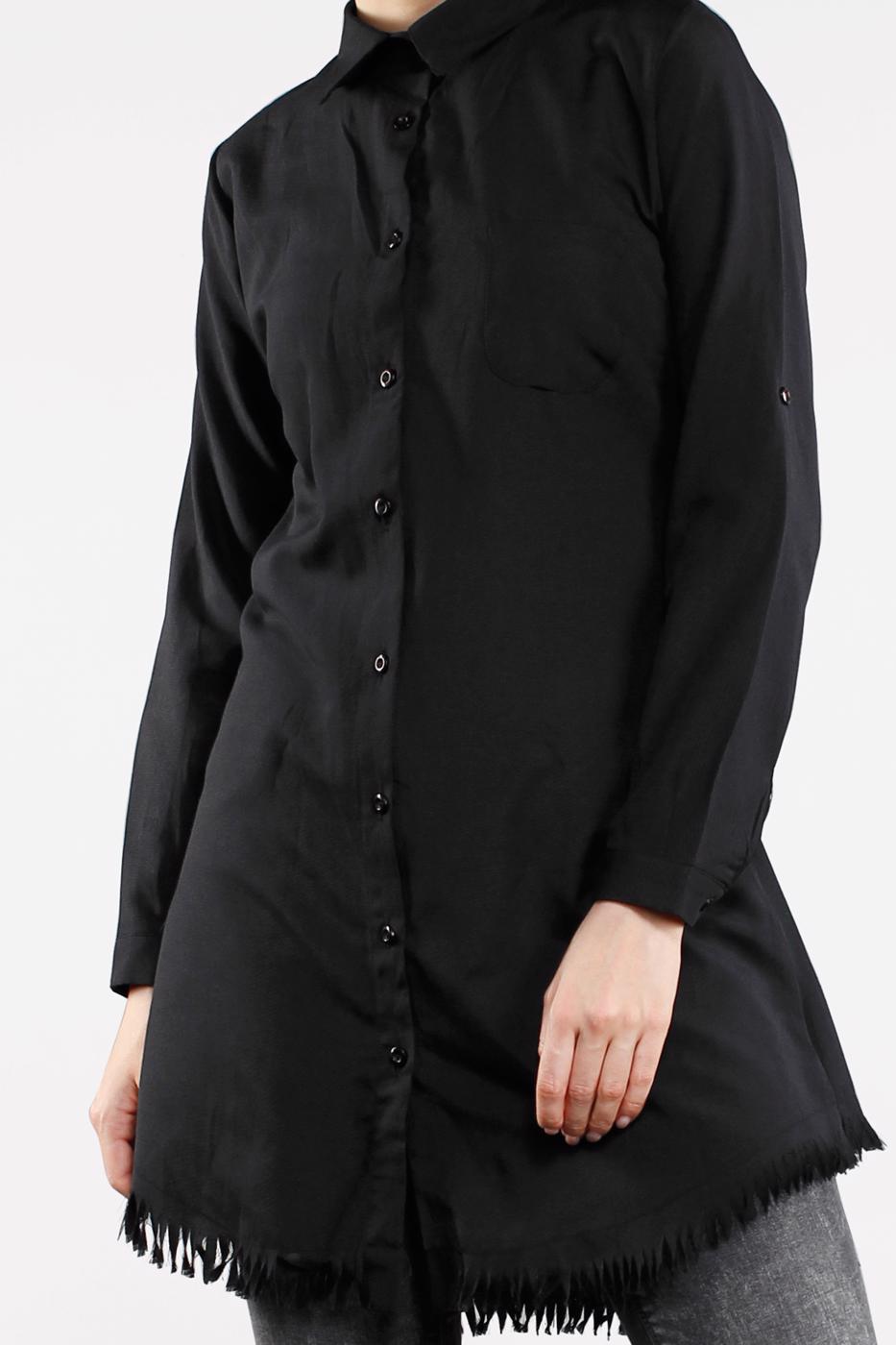 Tesettür giyim SİYAH ETEK UCU PÜSKÜLLÜ TUNİK 2243