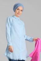 Tesettür giyim MAVİ ETEK UCU PÜSKÜLLÜ TUNİK 2243