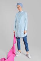 Tesettür giyim MAVİ ETEK UCU PÜSKÜLLÜ TUNİK 2243