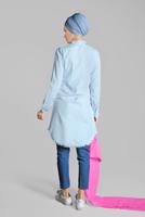 Tesettür giyim MAVİ ETEK UCU PÜSKÜLLÜ TUNİK 2243