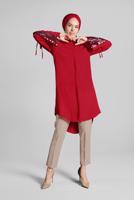 Tesettür giyim KIRMIZI PUL PAYETLİ PAMUKLU TUNİK 2414