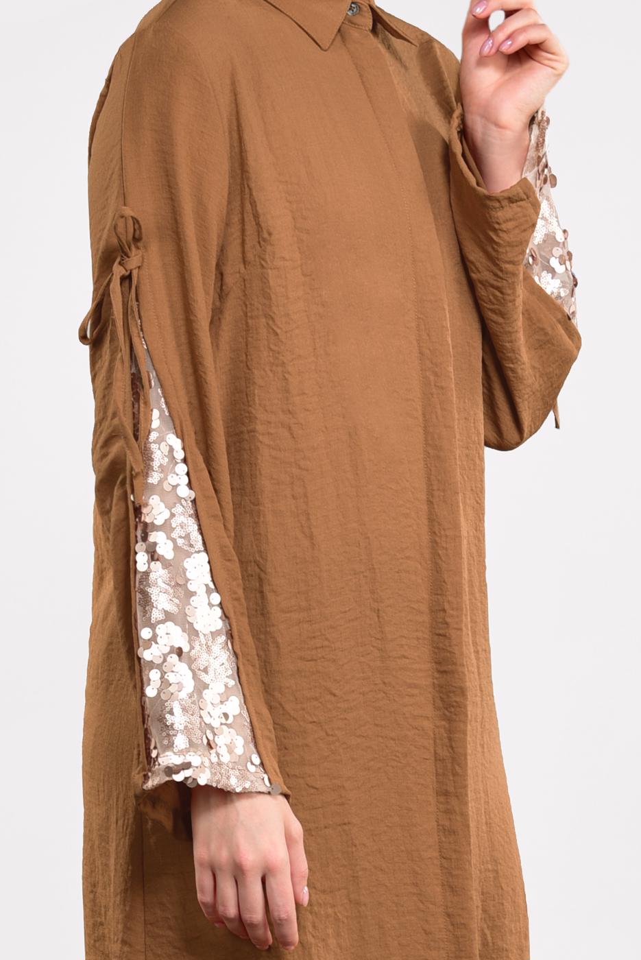 Tesettür giyim TABA PUL PAYETLİ PAMUKLU TUNİK 2414