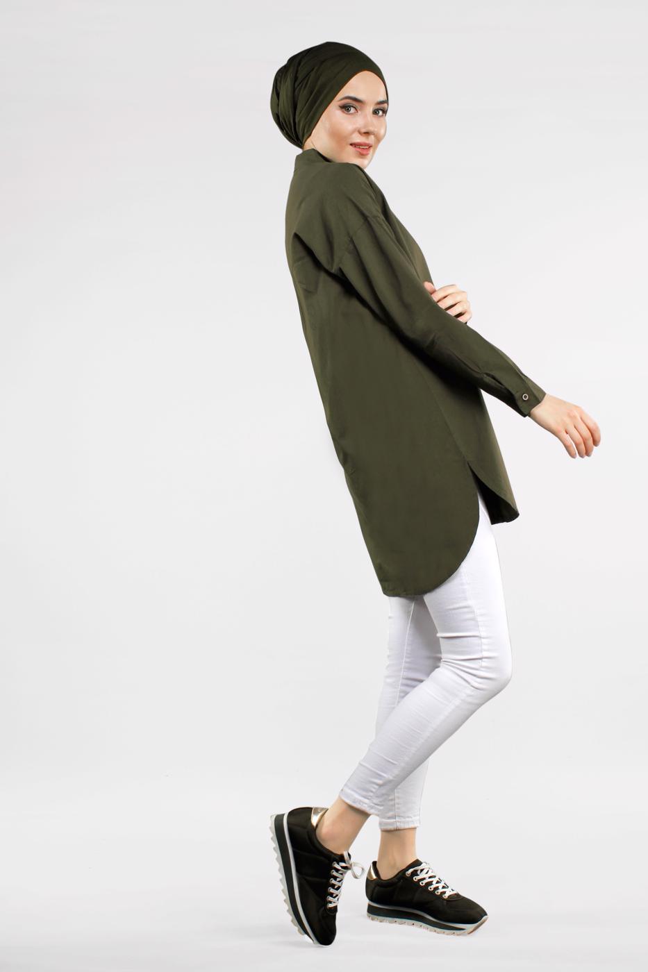 Tesettür giyim HAKİ CEP DETAYLI TUNİK 2434