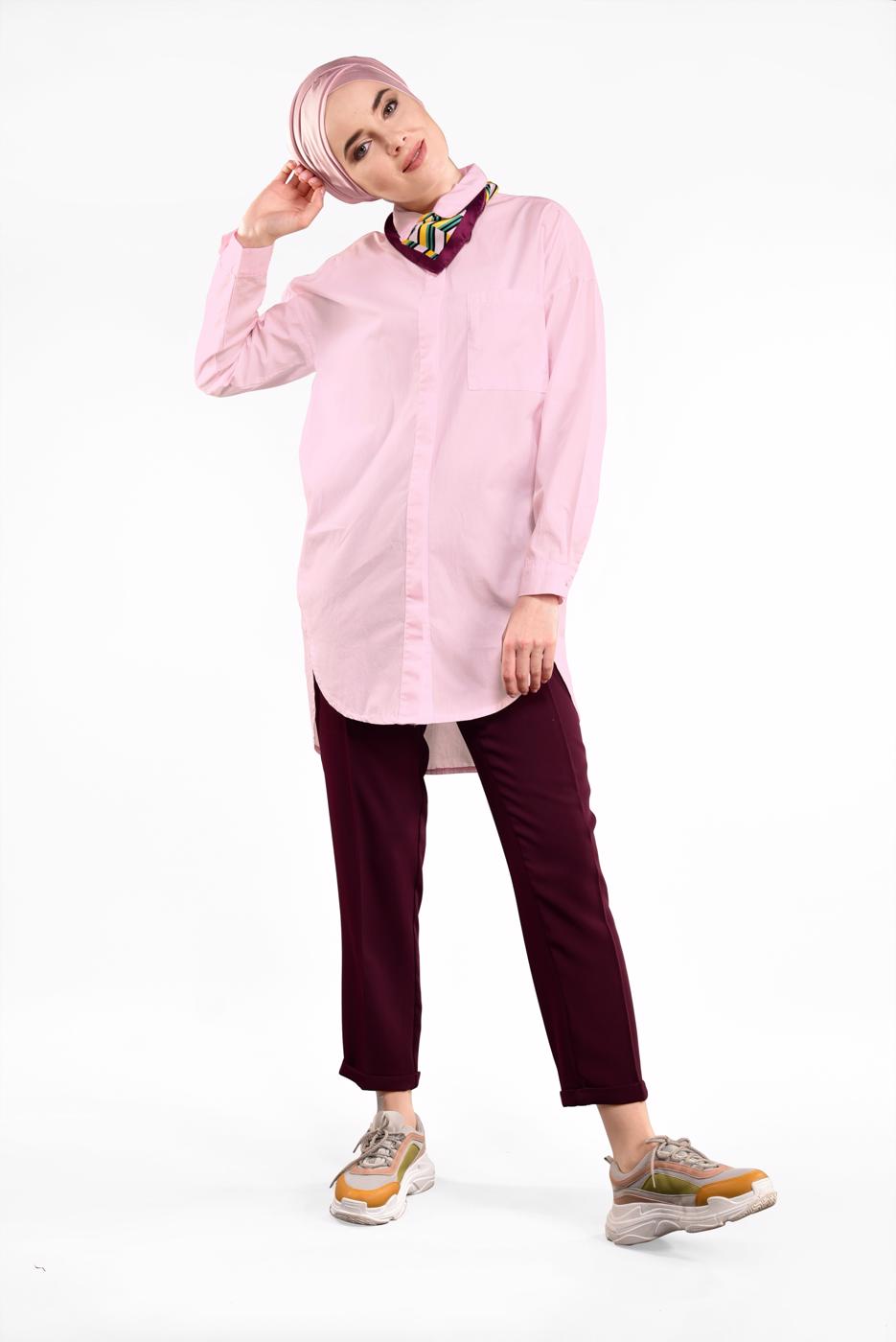 Tesettür giyim PUDRA CEP DETAYLI TUNİK 2434