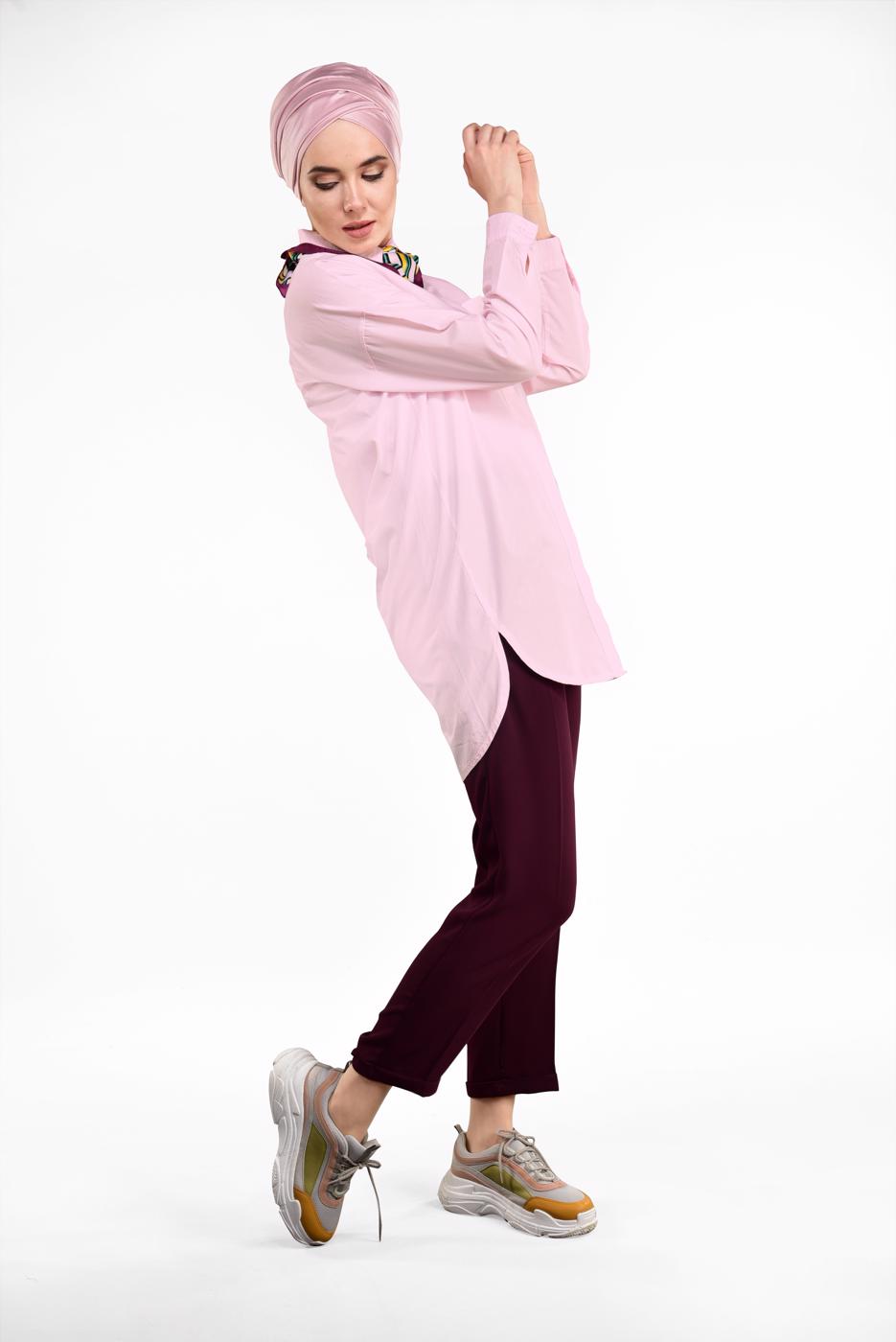 Tesettür giyim PUDRA CEP DETAYLI TUNİK 2434