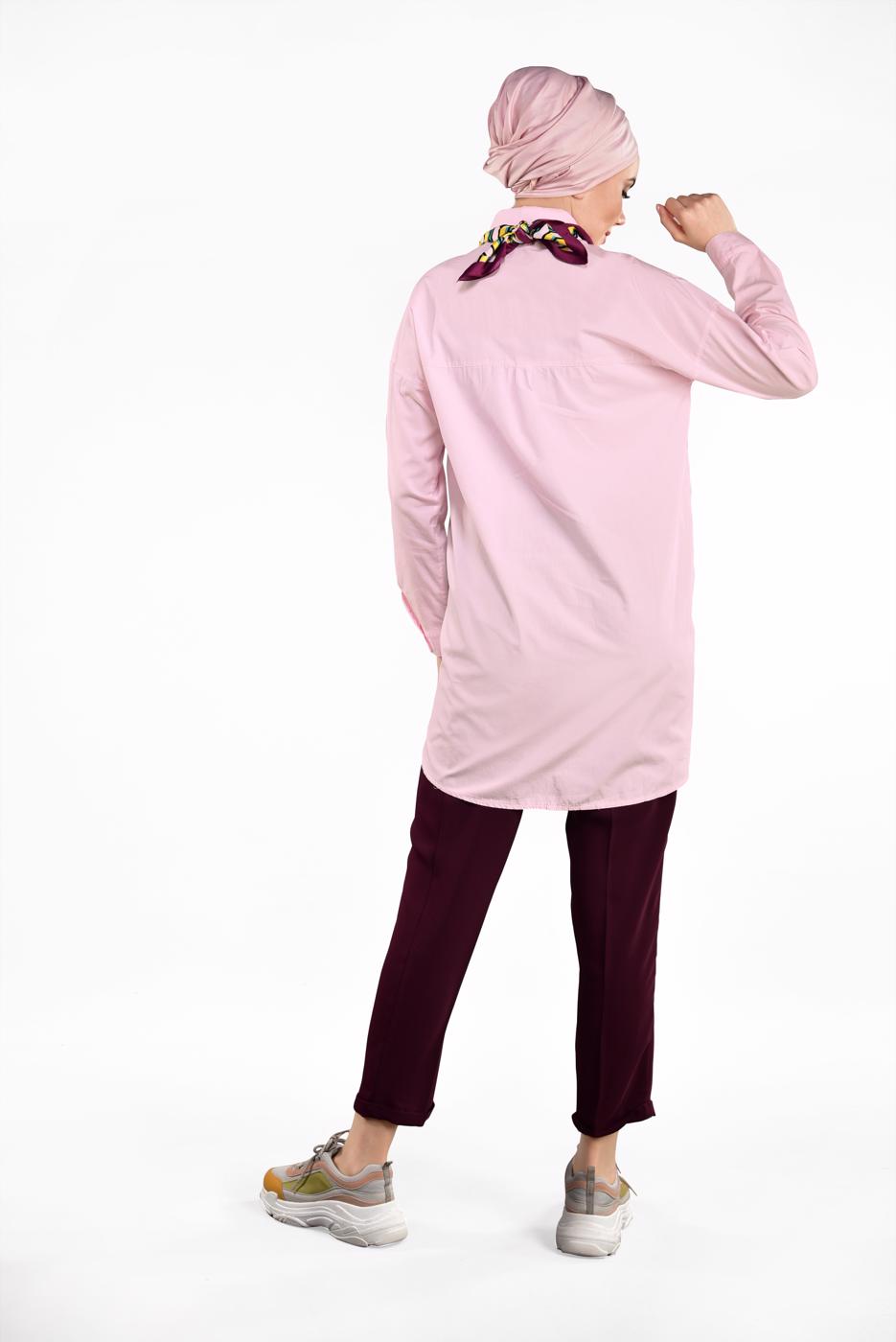 Tesettür giyim PUDRA CEP DETAYLI TUNİK 2434