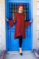 Tesettür giyim BORDO KOLLARI VOLANLI PUL PAYET DETAYLI TUNİK 2484 