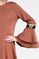 Tesettür giyim TABA KOLLARI VOLANLI PUL PAYET DETAYLI TUNİK 2484 