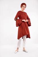 Tesettür giyim TURUNCU KOLLARI VOLANLI PUL PAYET DETAYLI TUNİK 2484 