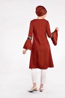 Tesettür giyim TURUNCU KOLLARI VOLANLI PUL PAYET DETAYLI TUNİK 2484 