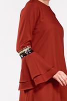 Tesettür giyim TURUNCU KOLLARI VOLANLI PUL PAYET DETAYLI TUNİK 2484 