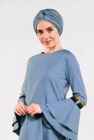 Tesettür giyim MAVİ KOLLARI VOLANLI PUL PAYET DETAYLI TUNİK 2484 