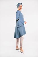 Tesettür giyim MAVİ KOLLARI VOLANLI PUL PAYET DETAYLI TUNİK 2484 