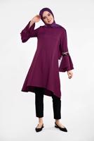 Tesettür giyim MOR KOLLARI VOLANLI PUL PAYET DETAYLI TUNİK 2484 
