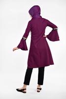 Tesettür giyim MOR KOLLARI VOLANLI PUL PAYET DETAYLI TUNİK 2484 