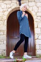 Tesettür giyim LACİVERT ETEK UCU PÜSKÜLLÜ PUL DETAYLI DENİM TUNİK 2505