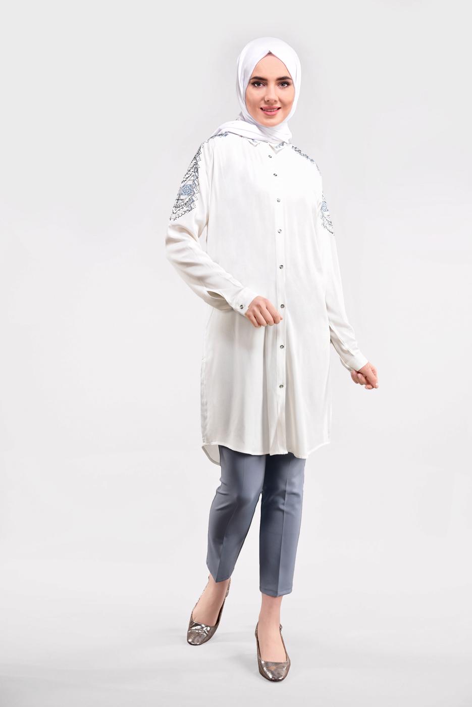 Hijab clothing CREAM EMBELLISHED SHIRT TUNIC 2691
