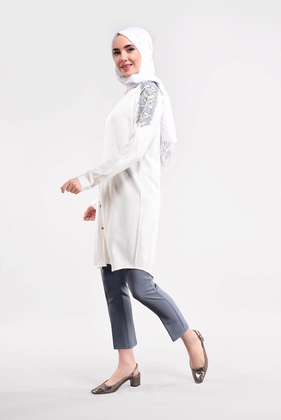 Hijab clothing CREAM EMBELLISHED SHIRT TUNIC 2691