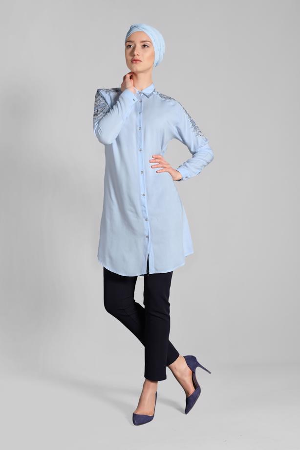 Vêtements hijab  EMBELLISHED SHIRT TUNIC 2691 - TRENDTESETTÜR