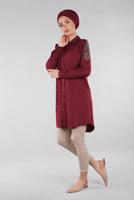 Vêtements hijab ROUGE BORDEAUX TUNIQUE CHEMISE EMBELLIE 2691