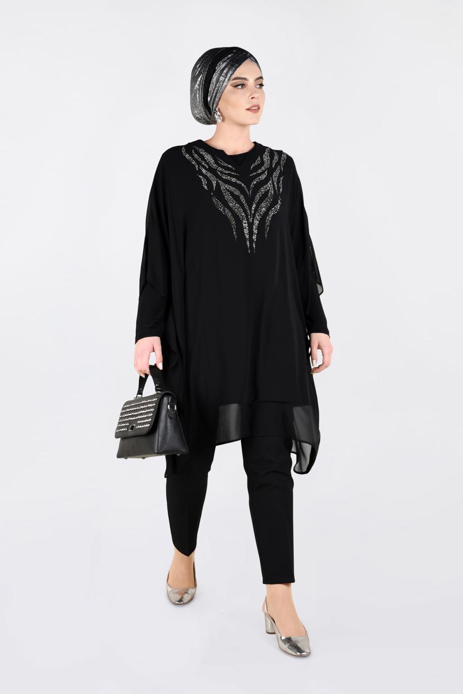 Tesettür giyim SİYAH MULTİ ŞİFON 2&prime;Lİ TUNİK 2819 