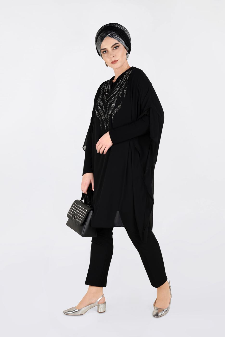 Tesettür giyim SİYAH MULTİ ŞİFON 2&prime;Lİ TUNİK 2819 