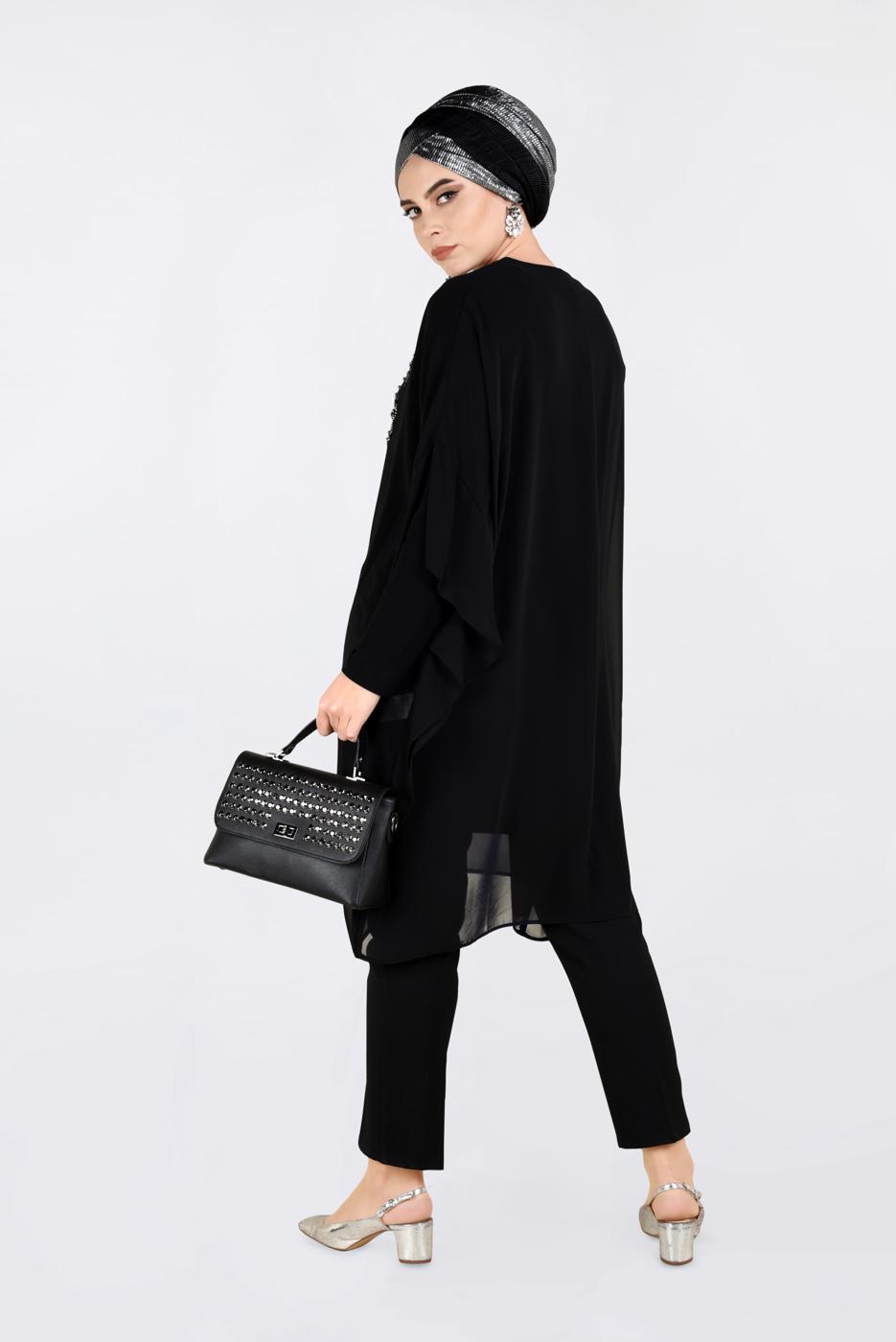 Tesettür giyim SİYAH MULTİ ŞİFON 2&prime;Lİ TUNİK 2819 