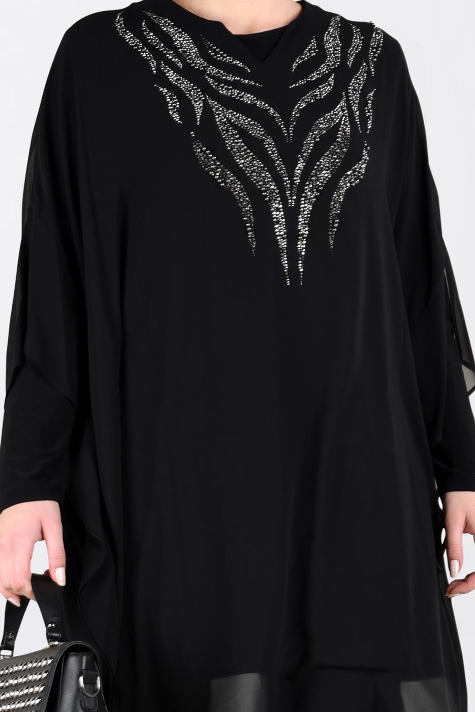 Tesettür giyim SİYAH MULTİ ŞİFON 2&prime;Lİ TUNİK 2819 