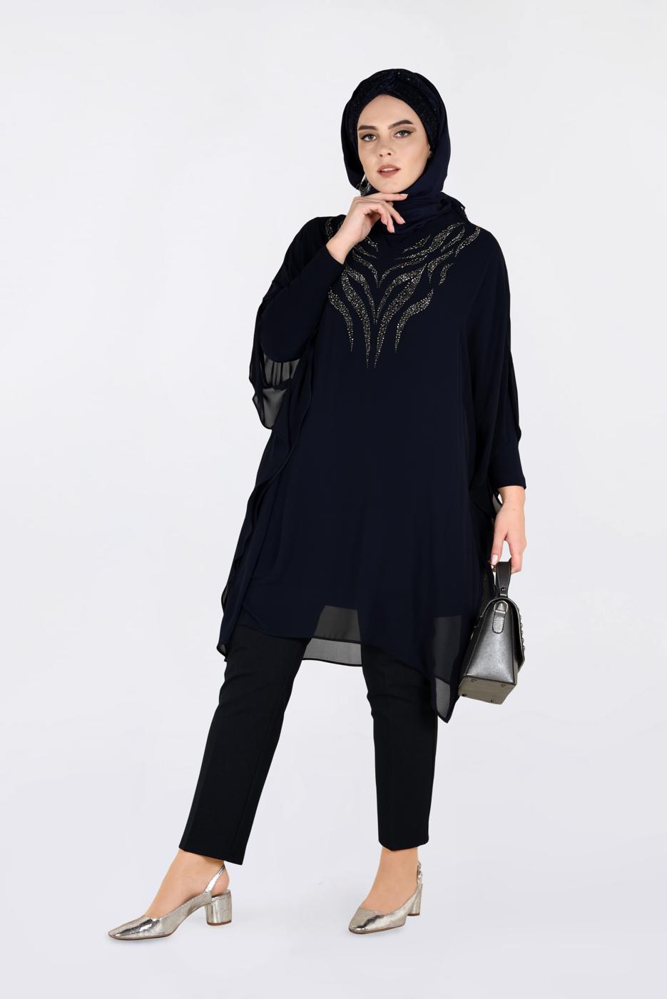 Tesettür giyim LACİVERT MULTİ ŞİFON 2&prime;Lİ TUNİK 2819 