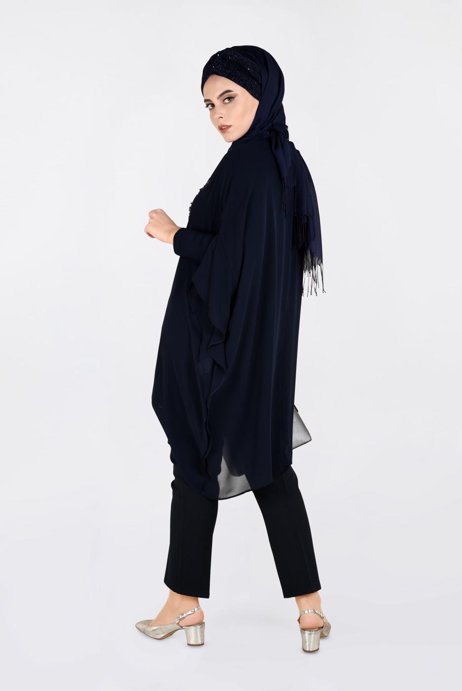 Tesettür giyim LACİVERT MULTİ ŞİFON 2&prime;Lİ TUNİK 2819 