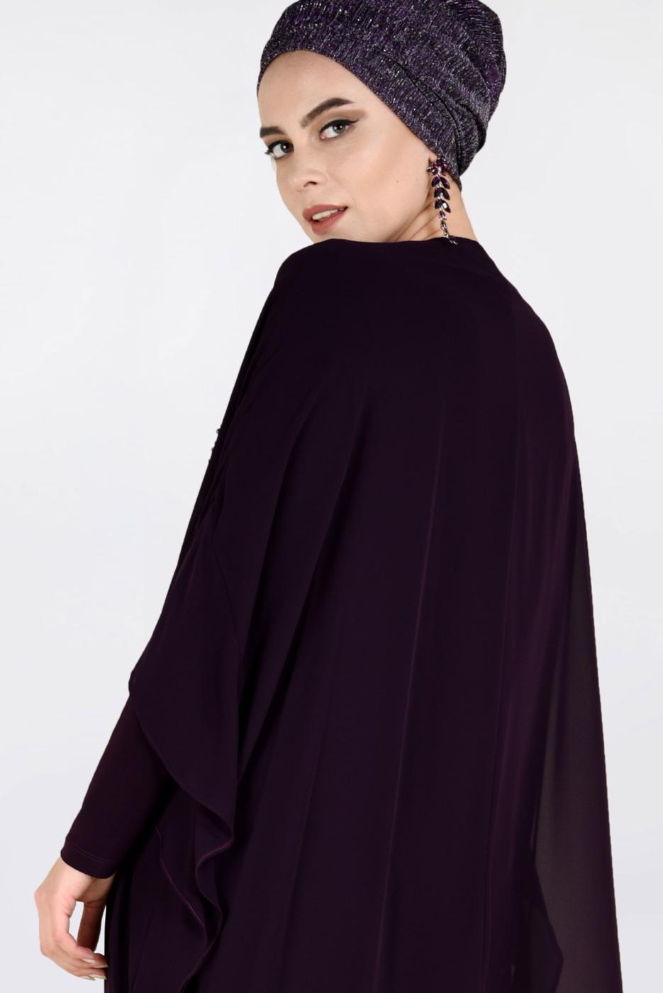 Vêtements hijab PRUNE TUNIQUE EN MOUSSELINE EMBELLIE 2819
