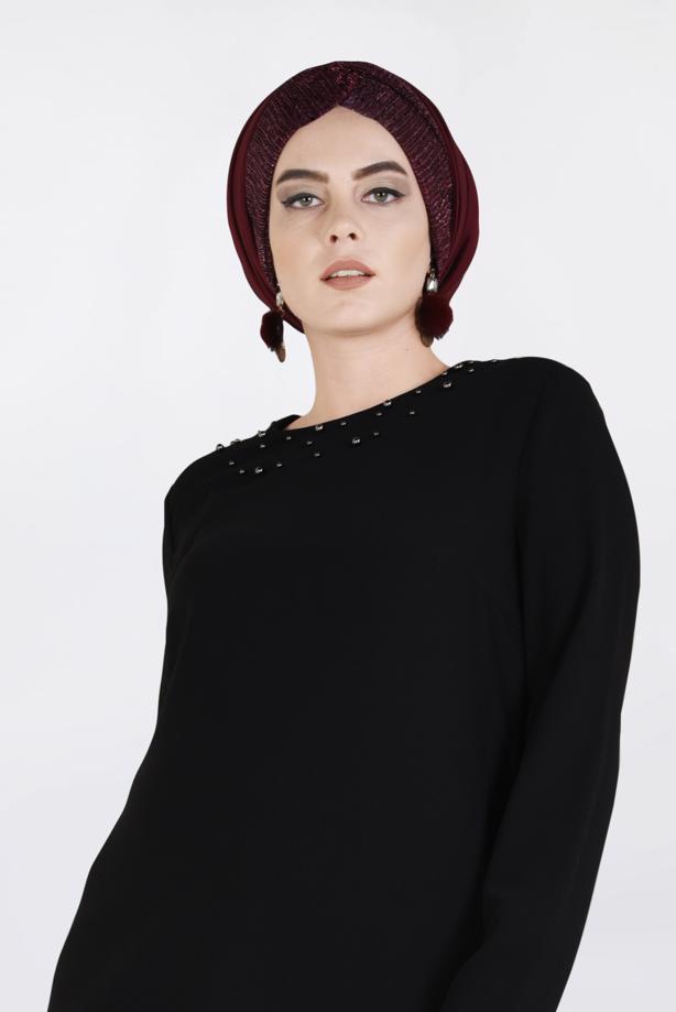 Vêtements hijab NOIR TUNIQUE EMBELLIE 2822 - TRENDTESETTÜR