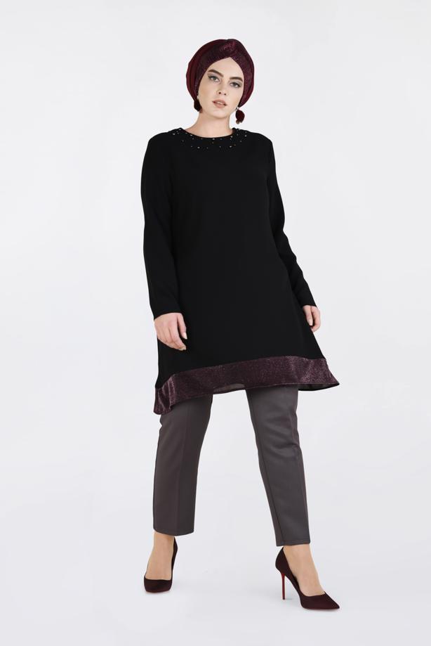 Vêtements hijab NOIR TUNIQUE EMBELLIE 2822 - TRENDTESETTÜR