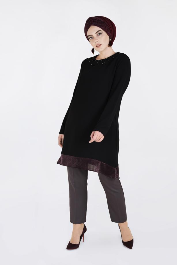 Vêtements hijab NOIR TUNIQUE EMBELLIE 2822 - TRENDTESETTÜR