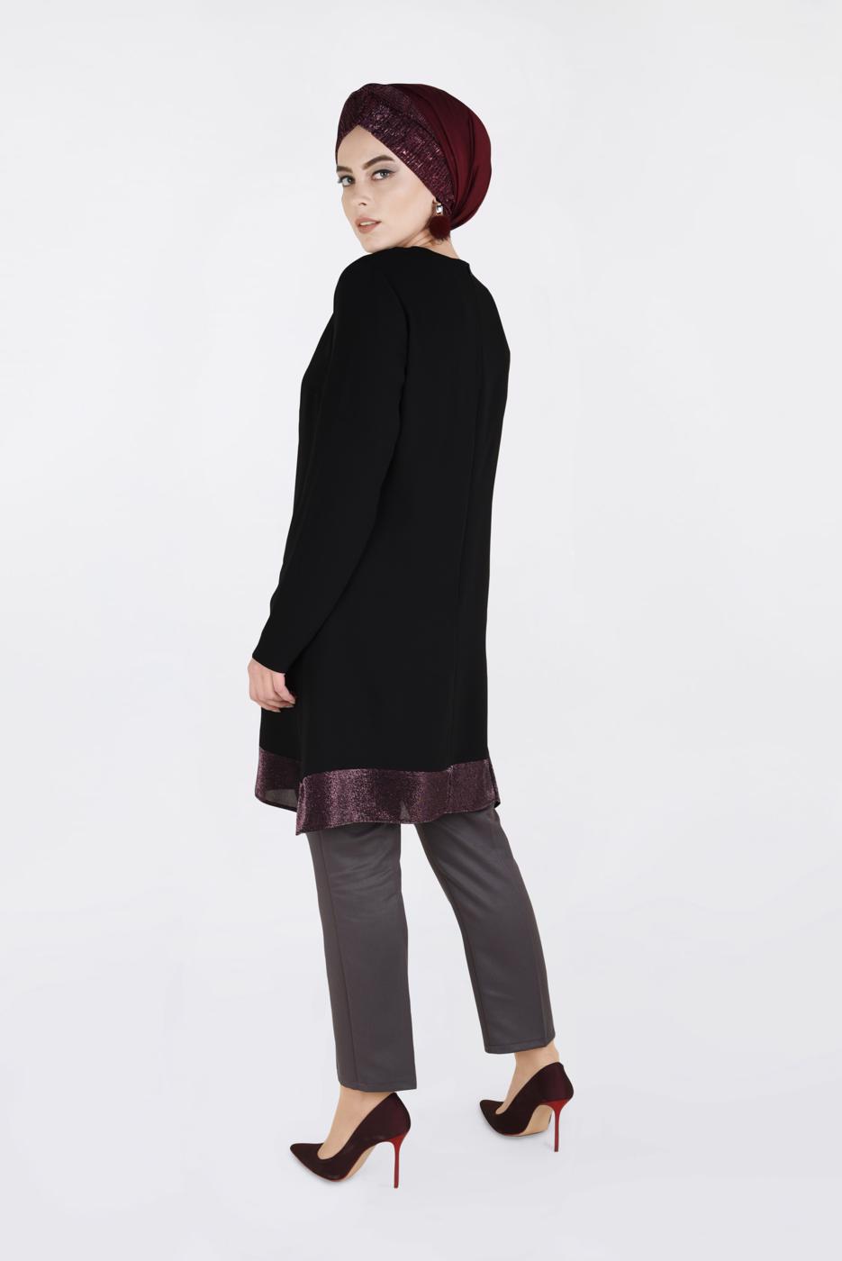 Tesettür giyim SİYAH ETEK UCU SİM ŞERİT DETAYLI TUNİK 2822 