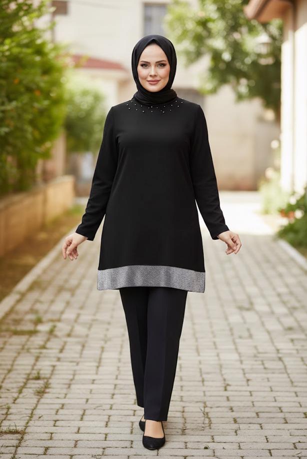 Vêtements hijab NOIR TUNIQUE EMBELLIE 2822 - TRENDTESETTÜR