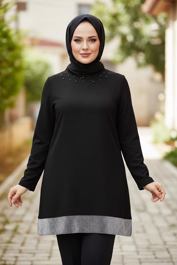 Vêtements hijab NOIR TUNIQUE EMBELLIE 2822 - TRENDTESETTÜR