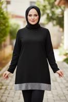 Tesettür giyim SİYAH ETEK UCU SİM ŞERİT DETAYLI TUNİK 2822 