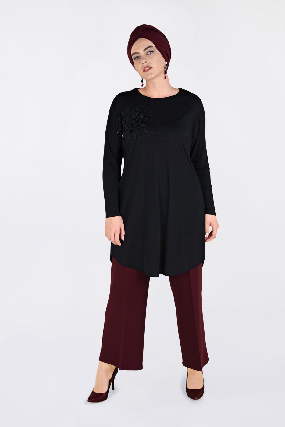 Tesettür giyim SİYAH BONCUK İŞLEMELİ TUNİK 2823 