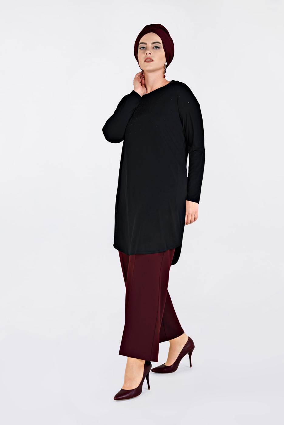 Tesettür giyim SİYAH BONCUK İŞLEMELİ TUNİK 2823 