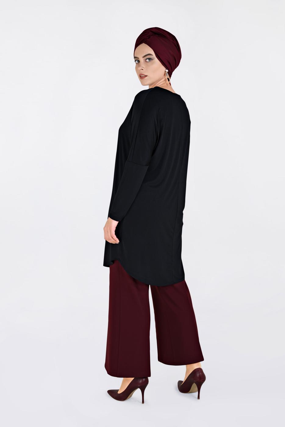 Tesettür giyim SİYAH BONCUK İŞLEMELİ TUNİK 2823 