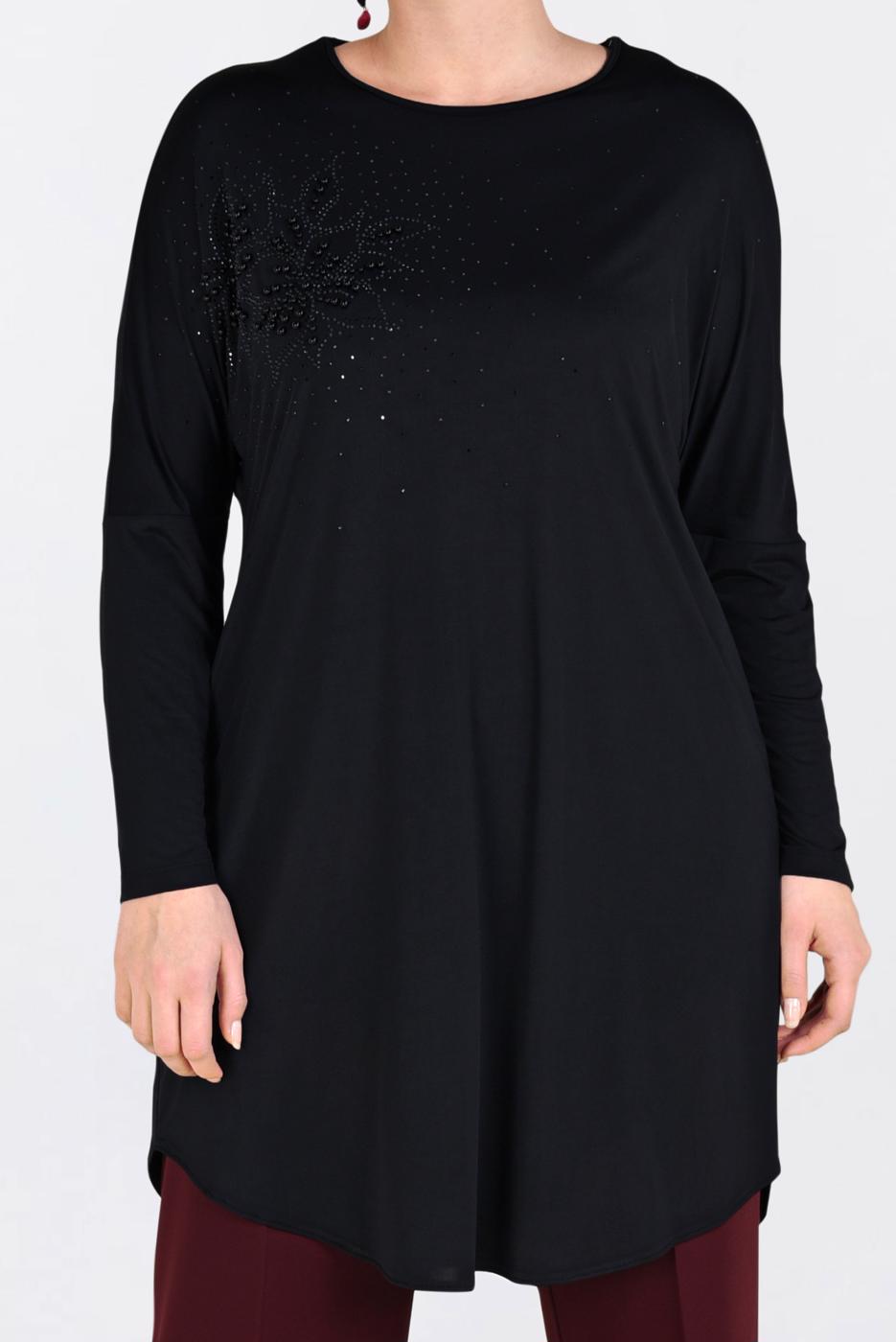 Tesettür giyim SİYAH BONCUK İŞLEMELİ TUNİK 2823 