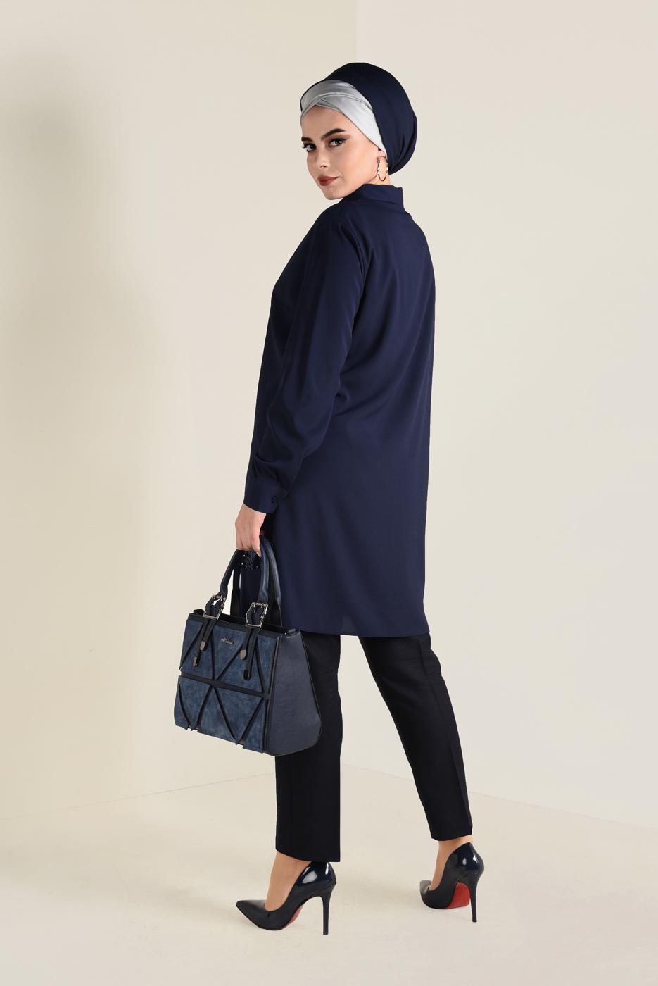 Vêtements hijab BLEU MARINE TUNIQUE CHEMISE À SEQUINS 2824